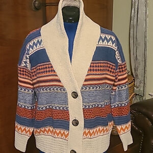 Xteren cardigan sz.S. multi color knit.(#1506) Aztec design vintage boho style.